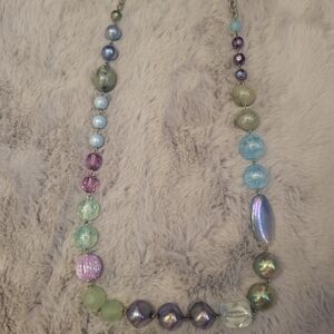 Aris by Treska Long Beaded Blue Purple Green Necklace